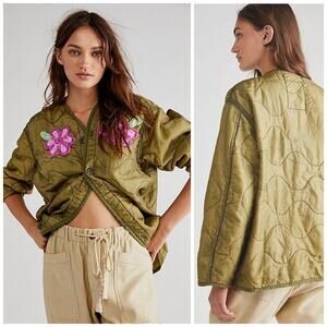 NWT Tricia Fix Free People Summer Flower Military Liner Jacket Green $220 XS